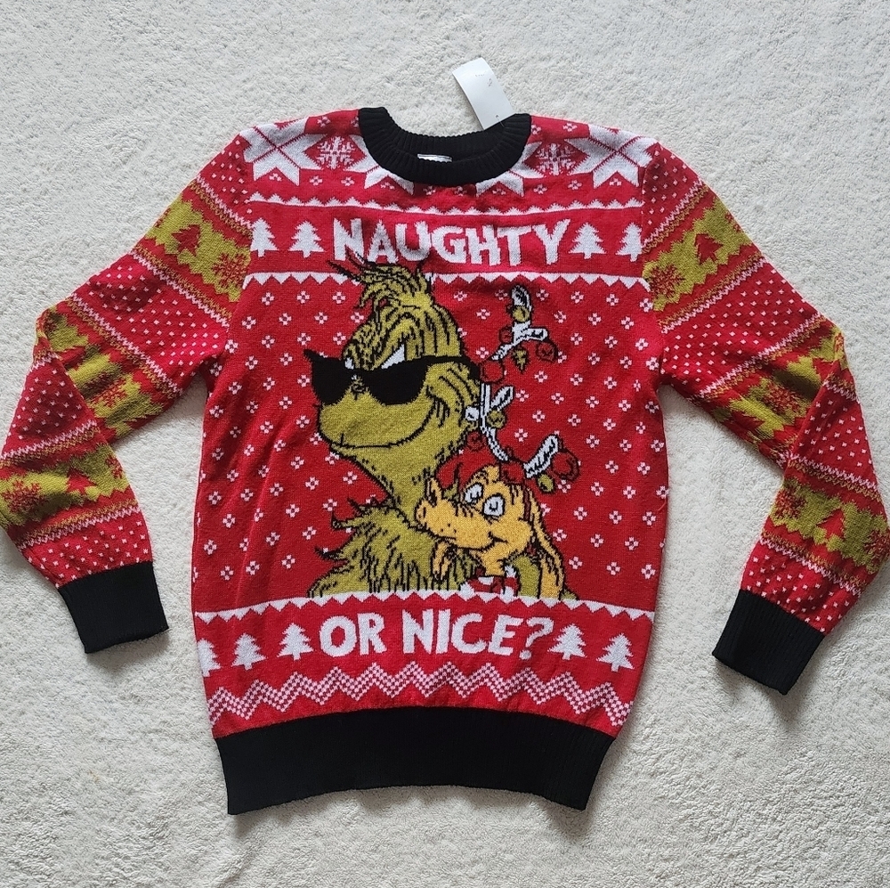 Nwt Men's Dr. Suess The Grinch Christmas Ugly Sweater Naughty or Nice Size L XXL